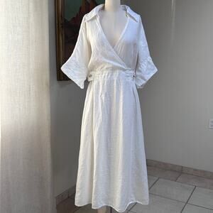 Banana Republic Linen Wrap Dress Pockets Old Money Tuscan Summer XL